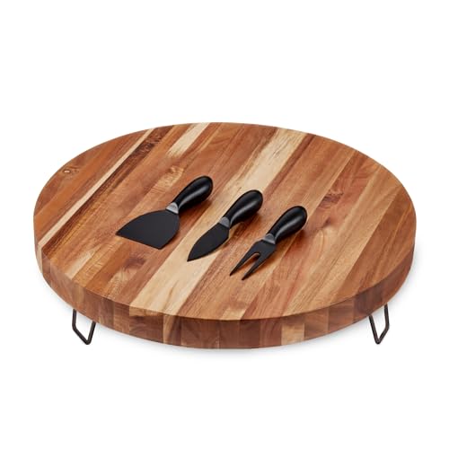 Twine Acacia Cheese Board and Knife Set, Footed Cheese Snack Tray and Cheese Knives Set Cooking Accessories, 16inch Diameter - style: Footed Board and Knife Set