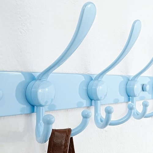 Coat Rack Wall Mount - 29.5” Long 8-Tri-Hooks Heavy Duty Coat Hanger Rail Wall Hooks for Hanging Coats Hats Clothing Clothes Purse Mudroom Entryway, Blue - color: Blue, size: L=29.5” (1 Pcs)