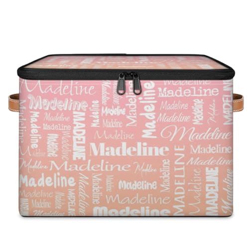 Custom Name Storage Basket, Personalized Keepsake Box, Pink Orange | Foldable Fabric Gradient Large Memory Bin with Handle Lid Lightweight Waterproof Dustproof, 14"L x 10.2"W x 10.4"H - color: Option 21