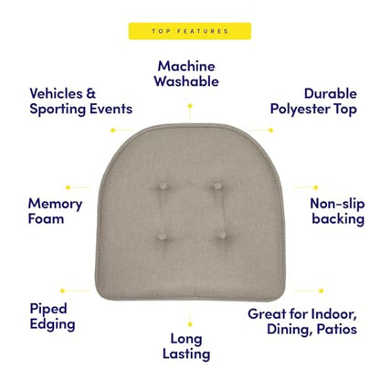 Sweet Home Collection Chair Cushion Memory Foam Pads Tufted Slip Non Skid Rubber Back U-Shaped 17" x 16" Seat Cover, 2 Count (Pack of 1), Khaki - color: Greige, size: 2 Pack, style: Foam Pads