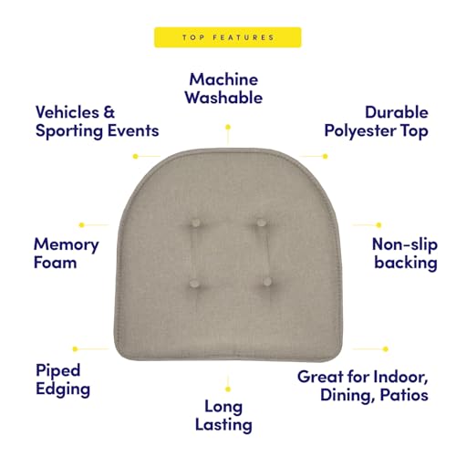 Sweet Home Collection Chair Cushion Memory Foam Pads Tufted Slip Non Skid Rubber Back U-Shaped 17" x 16" Seat Cover, 2 Count (Pack of 1), Khaki - color: Greige, size: 2 Pack, style: Foam Pads