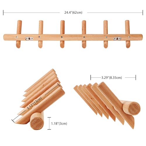 KYSMOTIC Modern Wood Coat and Hat Rack - Wall Mounted - 6 Peg Hooks - Stylish, Natural, Smooth - color: Natural, size: 6 Hooks