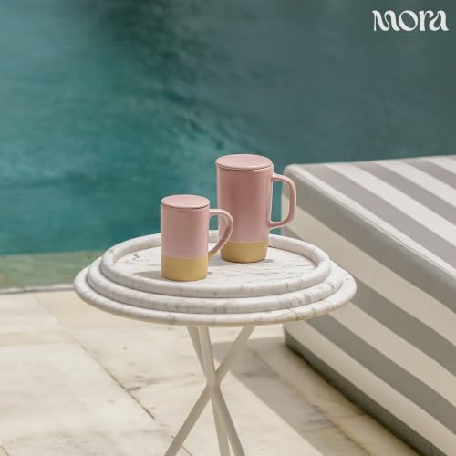 Mora Ceramics Large Tea Mug with Loose Leaf Infuser and Ceramic Lid, 18 oz, Portable, Microwave, Dishwasher Safe, Tall Coffee Cup - Rustic Matte Ceramic Glaze, Modern Herbal Tea Strainer, Dawn - color: Dawn