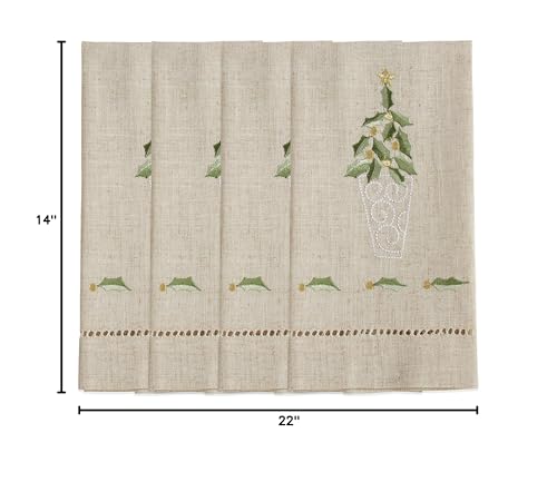 Saro Lifestyle Embroidered and Hemstitched Topiary Guest Towel (Set of 4), Natural, 14"x22" - color: Topiary