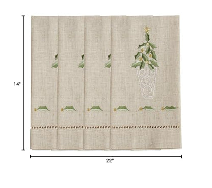 Saro Lifestyle Embroidered and Hemstitched Topiary Guest Towel (Set of 4), Natural, 14"x22" - color: Topiary