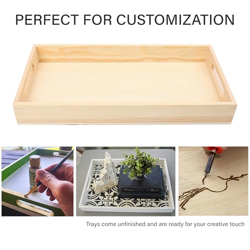 LotFancy Wooden Nested Serving Trays, Set of 5, for Craft and Decor | Unfinished Natural Wood Trays with Handles, Food Organizer for Breakfast, Lunch, Dinner - size: 16.125" x 10.125" x 1.5"
