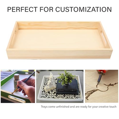 LotFancy Wooden Nested Serving Trays, Set of 5, for Craft and Decor | Unfinished Natural Wood Trays with Handles, Food Organizer for Breakfast, Lunch, Dinner - size: 16.125" x 10.125" x 1.5"
