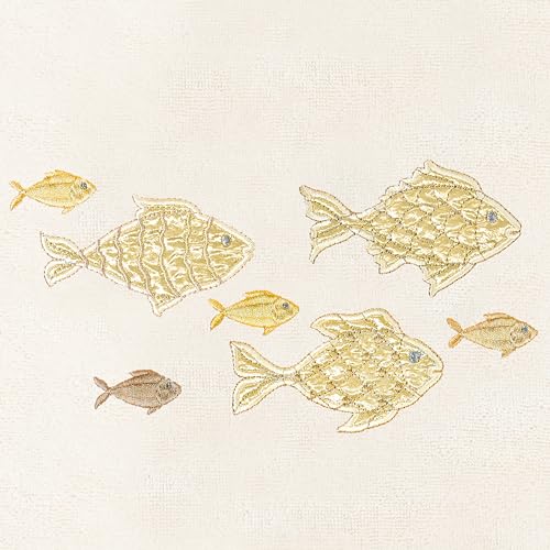 Treasure 4-Piece Premium Towel Set, Sparkling Applique Fish, Ultra Plush Turkish Cotton, Durable, Perfect for Bathroom, 2 Bath 2 Hand Towels, Beige - color: Beige, size: 2 Pcs Bath 2 Pcs Hand Towel