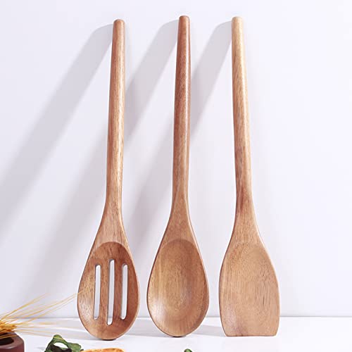 Delicate Wooden Utensils For Cooking, Set of 3, Wood Kitchen Utensils Cooking Tools, 12 Inch Acacia Wooden Spoons Spatula Set, Cooking Gadgets Safe For Nonstick Cookware, Easy To Use - style: Acacia Spoon Set of 3