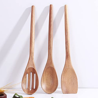 Delicate Wooden Utensils For Cooking, Set of 3, Wood Kitchen Utensils Cooking Tools, 12 Inch Acacia Wooden Spoons Spatula Set, Cooking Gadgets Safe For Nonstick Cookware, Easy To Use - style: Acacia Spoon Set of 3