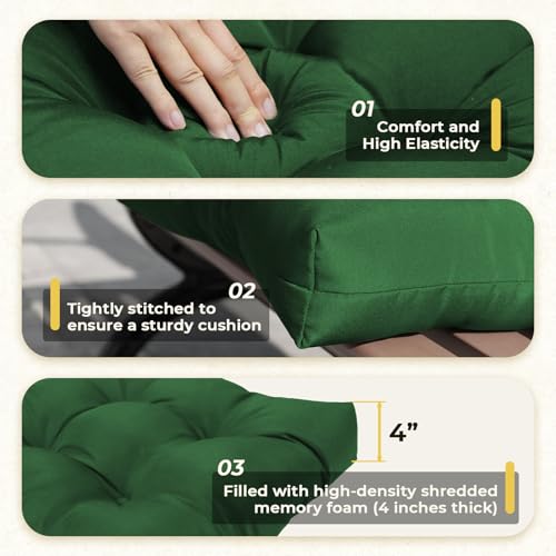 All Weather Outdoor Wicker Chair Cushions of 3 Pieces, Waterproof Outdoor Wicker Chair Cushion for Patio Furniture Loveseat Settee Bench, 1 Loveseat and 2 U-Shaped Thickened Cushions, Green - color: Green