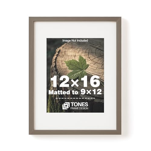 TONES FRAME DESIGN 12x16 Frame with Mat for 9x12, 16x12 Picture Frames Dark Oak Solid Wood Veneer Wooden 12 x 16 Frame with Shatterproof Plexiglass for Gallery Wall Photo Art Prints Home Decor - color: Dark Oak, size: 12x16 - 1 Pack