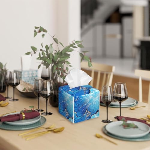 Blue Golden Texture Marble Tissue Box Cover Leather Tissue Box Holder Square Facial Paper Case Organizer Dispenser for Bathroom Vanity Countertop Tabletop Car Office - color: Color11