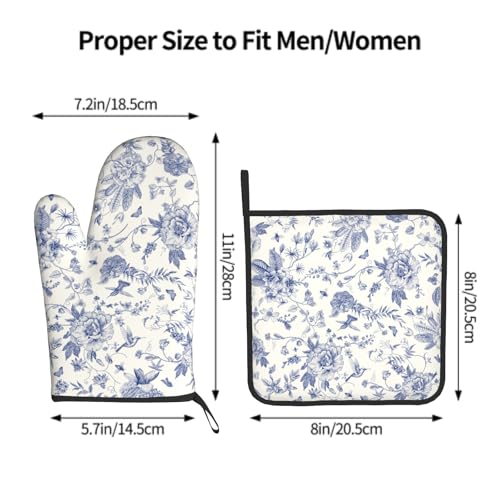 Giwawa Chinoiserie Flower Oven Mitts and Pot Holder Blue Leaves Heat Resistant 2Pcs Washable Oven Gloves Hot Pads for Kitchen Baking Grilling BBQ - color: Chinoiserie Flower