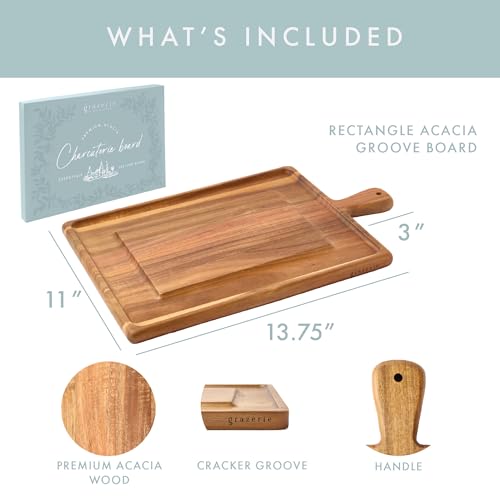 Charcuterie Board - Acacia Wood Cutting Board for Kitchen with Groove & Handle, Cheese Board for Vegetables, Bread, Fruits, Meat - Decorative Wooden Serving Tray House Warming Gift - size: 16.8"L x 11"W