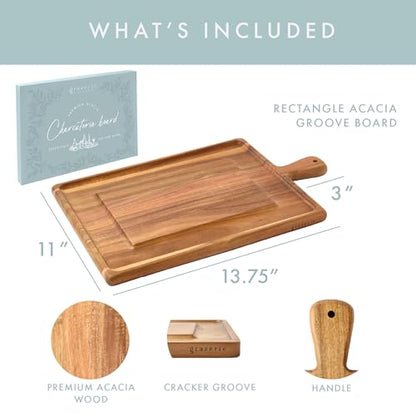 Charcuterie Board - Acacia Wood Cutting Board for Kitchen with Groove & Handle, Cheese Board for Vegetables, Bread, Fruits, Meat - Decorative Wooden Serving Tray House Warming Gift - size: 16.8"L x 11"W