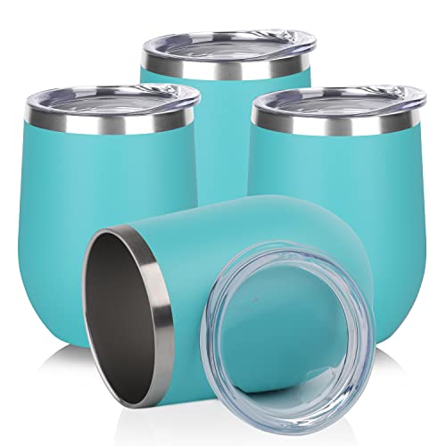 DOMICARE Stainless Steel Wine Tumbler Bulk with Lid, Personalized Insulated Tumblers Set, 12oz Travel Coffee Cups Pack of 4, Light Blue - color: Light Blue, size: 4 Count (Pack of 1)