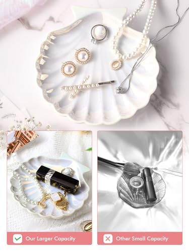 Shell Ring Holder Dish, Shell Jewelry Tray, Trinket Dish, Cute Decorations for Coastal Home Decor, Bathroom Decor, 5.5", White - style: Shell White