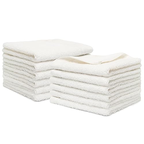 100% Cotton Washcloths Set 13” x 13” | White Towels | Set of 12 Ultra Soft and Highly Absorbent Washcloths Sets for Bathroom, Gym, Hotel, Spa | Machine Washable Face Towel - color: White, size: 12 Pcs 13" x 13"
