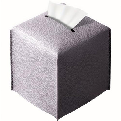 REGELETO Square Tissue Box Cover, Pu Leather Tissue Box Holder with Bottom Belt Modern Stylish Tissue Box Organizer for Bathroom, Bedroom, Hotel, Office Desk 5"X5"X5" - color: Single-purple