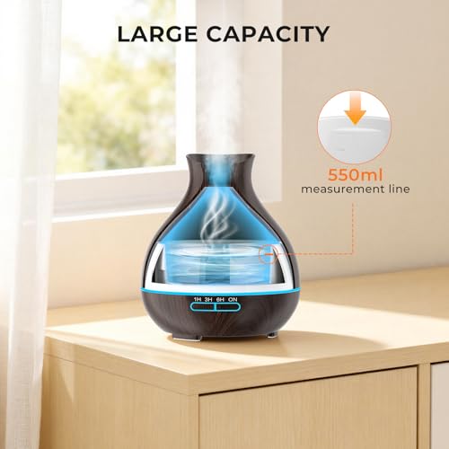 Aromatherapy Essential Oil Diffuser, 550ml Ultrasonic Fragrant Oil Large Room Humidifier, Diffusers for Home with Timer and Waterless Auto-Off, 7 Color LED Lights,Cool Mist Humidifiers - color: Dark Brown
