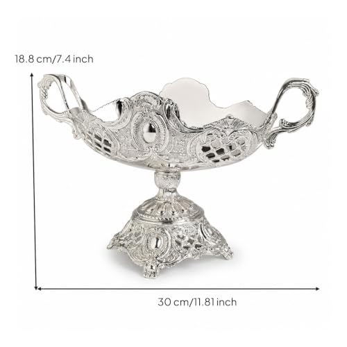 Qianly Metal Serving Tray with Handles Silver Tone Serving Tray with Handles Decorative for Hosts, Home Stylists, Afternoon Tea, Weddings, Dining Table, Gondola High Fruit Plate