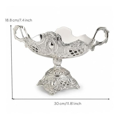 Qianly Metal Serving Tray with Handles Silver Tone Serving Tray with Handles Decorative for Hosts, Home Stylists, Afternoon Tea, Weddings, Dining Table, Gondola High Fruit Plate
