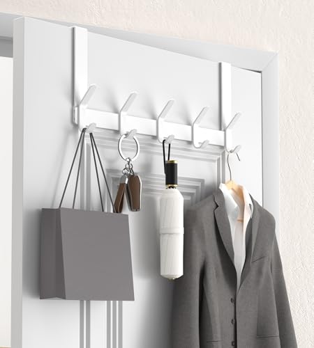 KitchLife Over The Door Hooks with 7" Extended Arms, Fits 1-3/4" Doors, J18U, Heavy Duty Bathroom & Closet Towel Rack, Double-Hooks Hanger 1 Pack, Glossy White - color: Glossy White, size: Fits 1-3/4" Doors with 7" Arms