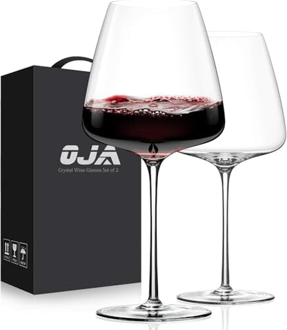 OJA Wine Glasses Set, Crystal Hand Blown Red Wine Glass Set of 2, 23 oz | Long Stem, Unique Large Design, Best for Wine tasting, Birthday, Christmas, Anniversary - style: Set of 2-23oz