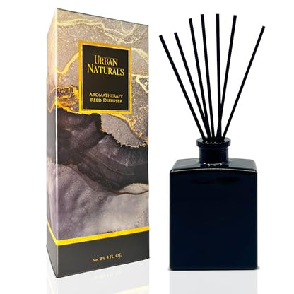 Reed Diffuser Set, Smoked Vanilla - Bathroom Shelf Décor | Vanilla Bean, Sandalwood & Leather, 5 ounce Sleek Black Rectangular Refillable Glass Bottle, Made in the USA - color: Smoked Vanilla