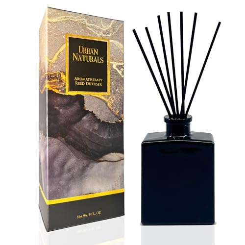 Reed Diffuser Set, Rouge 54 - Bathroom Shelf Décor | Saffron, Jasmine, Amber and Woods, 5 Ounce Sleek Modern Black Rectangular Glass Bottle, Made in the USA - color: Rouge '54