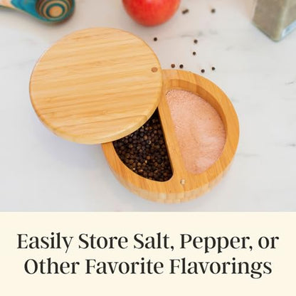 Totally Bamboo Salt Keeper Duet, 2-Compartment Salt and Pepper Container | Salt and pepper bowls keep favorite seasonings within easy reach. Bamboo salt cellar has swivel lid and 8 oz capacity. - style: Salt Keeper Duet