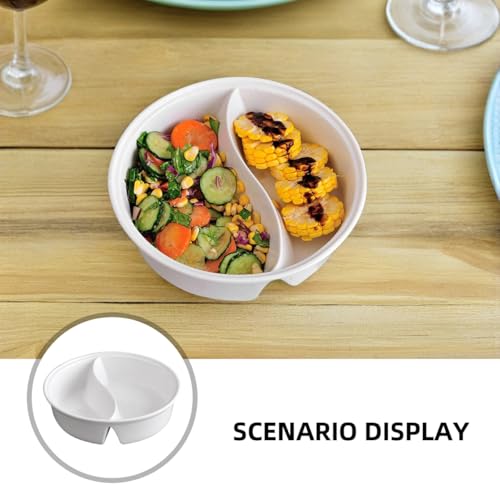 Cabilock Ceramic Divided Bowl, 40oz 2-Section Bowl with Side Compartment for Ramen, Soup, Salad, Noodles and Snacks, White, Microwave and Dishwasher Safe