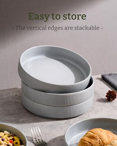 famiware Star 7.5" Pasta Bowls Set of 4, Plate Bowls, Light Gray | Double Reactive Glaze, Microwave & Dishwasher Safe, Lead-free and Cadmium-free, Stoneware Scratch Resistant, Kitchen Bowls - color: Light Gray, size: 4 Pcs