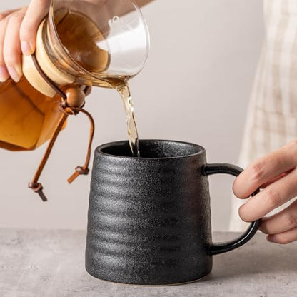 15.5oz Large Heavyweight Ceramic Mug, Reactive (Matte Black) | 15.5oz Medium-Large, Heavy Weighted Stoneware, Reactive Transmutation Glaze, Microwave & Dishwasher Safe, Gift Box - color: Black