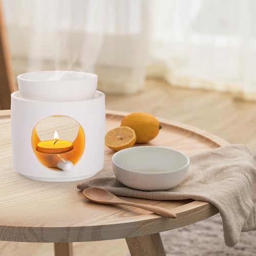 WD&CD Wax Melt Ceramic Oil Burner White, Aroma Diffuser Essential Oil Burner Aromatherapy Wax Burner with Tealight Holder, Home Bedroom Decor - color: White