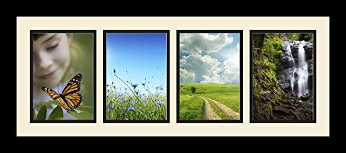 ArtToFrames Collage Photo Frame Single Mat with 4-5x7 Openings and Satin Black Frame. - color: 4 - 5x7 - (2380)