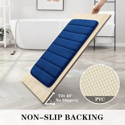 BYSURE Navy Blue Memory Foam Bathroom Rug Set 3 Piece, Non Slip Extra Soft Absorbent Bath Mats, Machine Washable & Dry Toilet Mat Sets for Bathroom Floor | Non Slip Extra Soft Absorbent Machine Washable Toilet Bath Toilet Mat 17"x24"+20"x32"+U Shape 20"x2