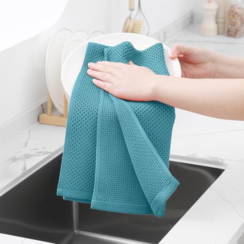 Homaxy 100% Cotton Waffle Weave Kitchen Dish Towels 9-Pack, Lake Blue | 13 x 28 Inches, Ultra Soft Absorbent Dish Towels, Quick Drying Cleaning Towels - color: Lake Blue, size: 13 x 28 - 9 Pack