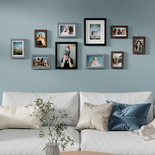 Vittanly 10 Pack Gallery Wall Frame Set, Black, Brown, Grey | Gallery Wall Frame Set: 2pcs 8x10, 4pcs 5x7 & 4pcs 4x6 Photos for Wall & Table, Picture Frames made of Engineered Wood - color: Black & Brown & Grey