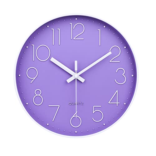 Purple Wall Clock 12 Inches Silent Quartz Wall Clock Lavender Decor for Girls Bedroom, Nursery - color: Purple, size: 12 Inch