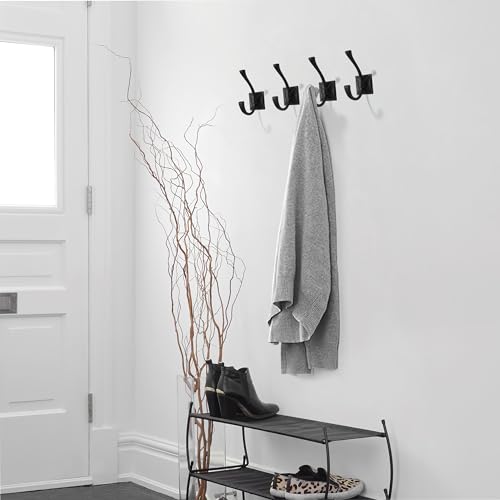 Wall Hooks,5 Pack Coat Hooks Hardware Towel Hooks for Hanging Coats Black Robe Hooks Wall Mounted with Screws for Key, Towel, Bags, Cup. - color: Black
