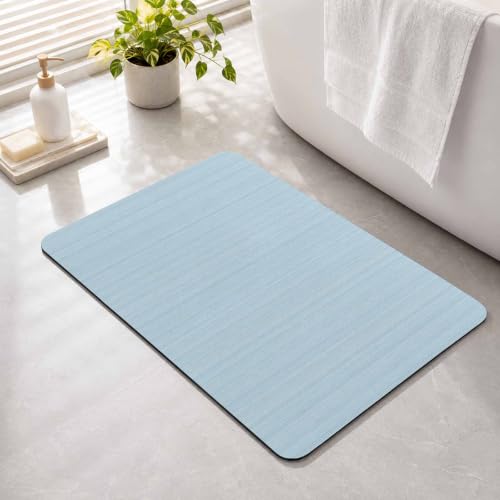 Sky Blue Thin Lines Bath Stone Mat, Super Absorbent Diatomite Shower Mat, Modern Striped Minimalist Quick Drying Non-Slip Stone Mats for Bathroom Kitchen Counter Easy to Clean 16 x 24 Inch - color: Sky Blue, size: 1'4" x 2' (Rectangular)
