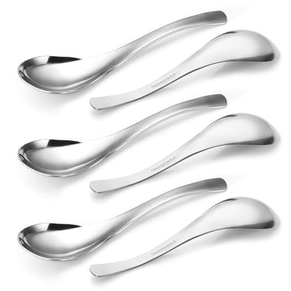 HIWARE Thick Heavy-weight Soup Spoons, High Grade Stainless Steel Soup Spoons, Set of 6 - color: Silver