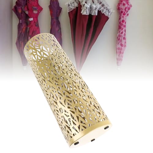 Jectse Umbrella Stand, Freestanding Round Metal Umbrella Holder Bin Hollowed Rain Collection Umbrella Organizer Bin for Home Office Entryway (Gold), Jectse021nsfg9dv-13