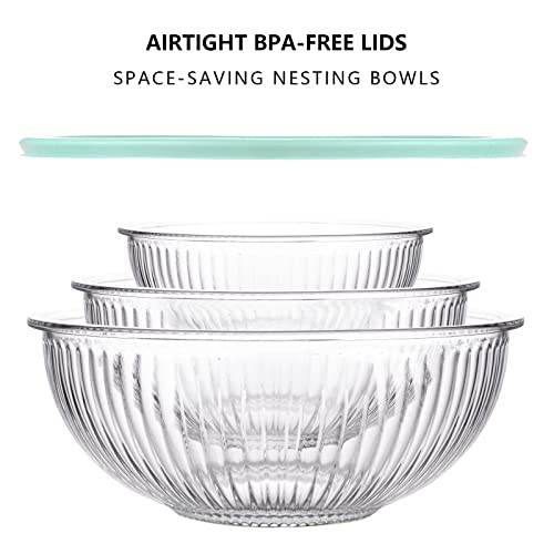 Luvan Glass Mixing Bowls with Lids Set(3.7QT, 2.1QT, 1.1QT),3PC Glass Nesting Bowl, Large Salad Bowls Sets with lids,Clear Cooking Bowl for Kitchen Prep,Food Storage,Baking,Microwave and Oven Safe - color: 3 Pack Sky Blue