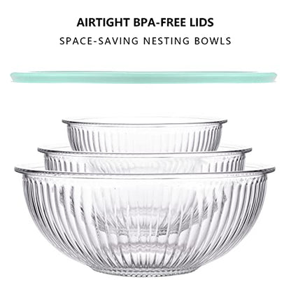 Luvan Glass Mixing Bowls with Lids Set(3.7QT, 2.1QT, 1.1QT),3PC Glass Nesting Bowl, Large Salad Bowls Sets with lids,Clear Cooking Bowl for Kitchen Prep,Food Storage,Baking,Microwave and Oven Safe - color: 3 Pack Sky Blue