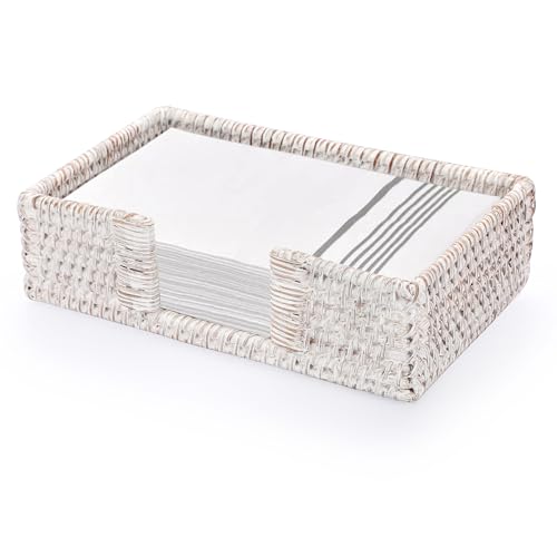 Sumnacon Napkin Holder,Rattan Napkin Holder Table,Wicker Guest Towel Holder for Hand Towel Napkin,Rectangle Napkin Basket for Bathroom Toilet Kitchen Dining Table Counter,Whitewash - color: Whitewash, size: 9.4 x 5.5 Inch/ Guest Towel