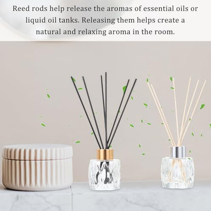 Cabilock 4Pcs Glass Aroma Bottles with Rattan Sticks 2.95 X 2.36 X 1.77 in Decorative Essential Oil Diffuser Set for Home Decor Living Room Spa Meditation Bathroom