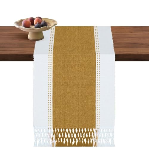 Table Runner 100% Cotton 72 inch Long - Soft Durable Washable - Farmhouse Table Runners for Everyday Use Wedding Holidays Christmas - 13x72 Rustic Vintage Dining Runner Mustard Yellow - color: Mustard Yellow